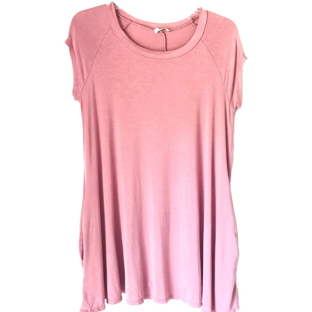 Rose pink cap sleeve tunic with pockets